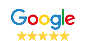Google logo above five yellow stars, indicating a five-star rating.
