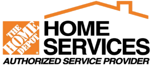 The Home Depot Home Services logo with an orange roof outline and the text 